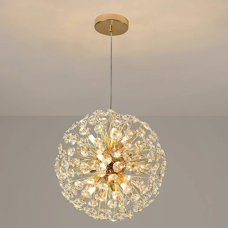 Modern Luxury Globe Crystal Dandelion Shade Iron Aluminum 6/9-Light Chandelier For Dining Room