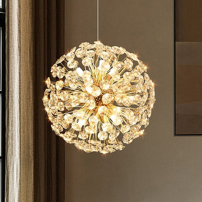 Modern Luxury Globe Crystal Dandelion Shade Iron Aluminum 6/9-Light Chandelier For Dining Room