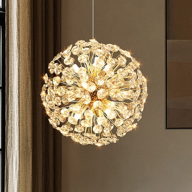 Modern Luxury Globe Crystal Dandelion Shade Iron Aluminum 6/9-Light Chandelier For Dining Room