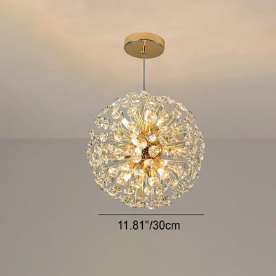 Modern Luxury Globe Crystal Dandelion Shade Iron Aluminum 6/9-Light Chandelier For Dining Room