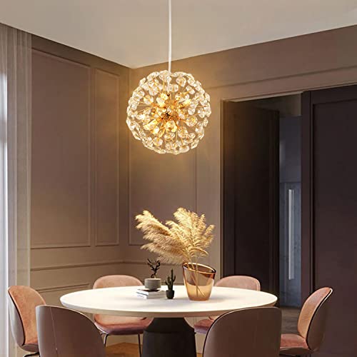 Modern Luxury Globe Crystal Dandelion Shade Iron Aluminum 6/9-Light Chandelier For Dining Room