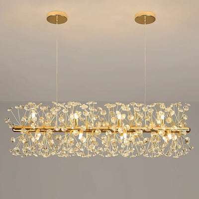 Modern Luxury Firework Crystal Shade Iron Aluminum 12/15-Light Island Light Chandelier For Dining Room