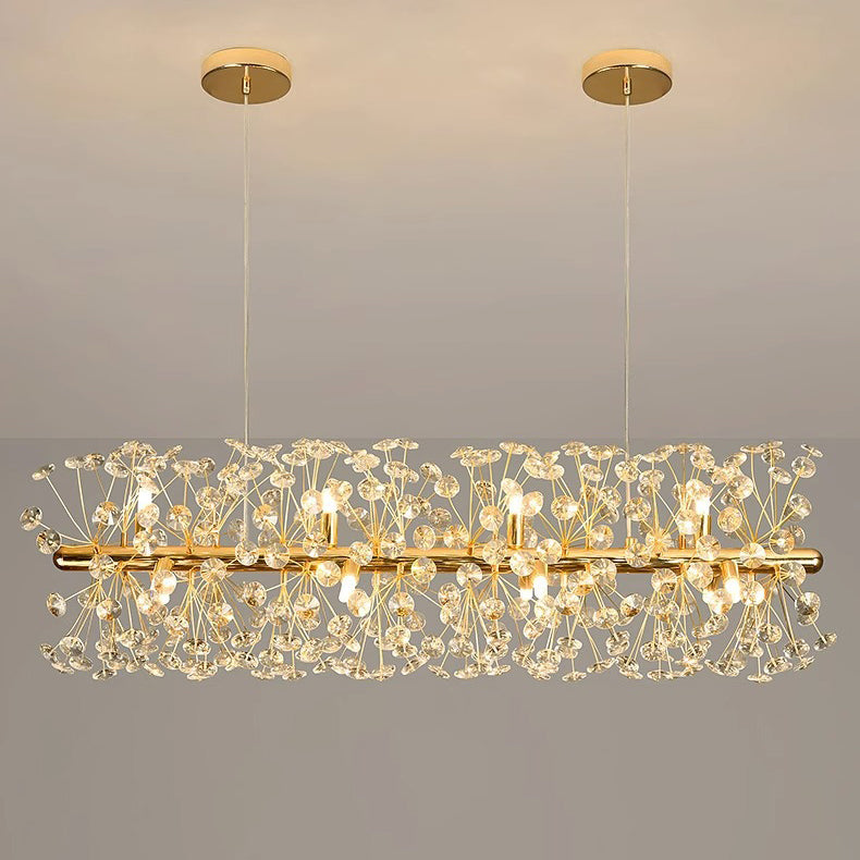 Modern Luxury Firework Crystal Shade Iron Aluminum 12/15-Light Island Light Chandelier For Dining Room