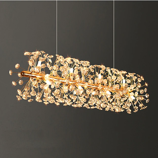 Modern Luxury Firework Crystal Shade Iron Aluminum 12/15-Light Island Light Chandelier For Dining Room