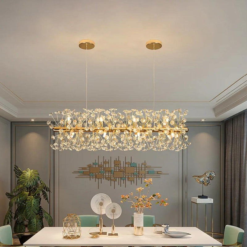 Modern Luxury Firework Crystal Shade Iron Aluminum 12/15-Light Island Light Chandelier For Dining Room