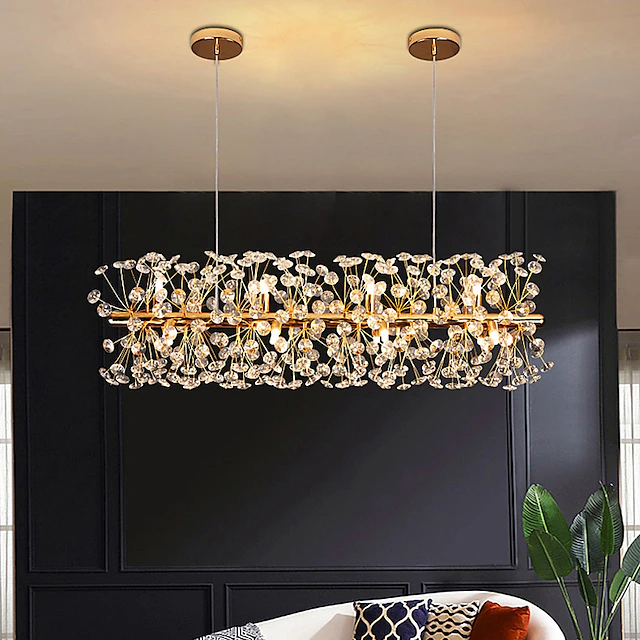 Modern Luxury Firework Crystal Shade Iron Aluminum 12/15-Light Island Light Chandelier For Dining Room