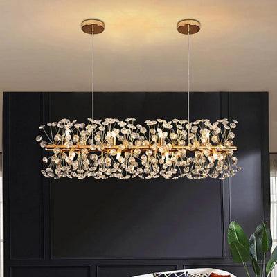 Modern Luxury Firework Crystal Shade Iron Aluminum 12/15-Light Island Light Chandelier For Dining Room