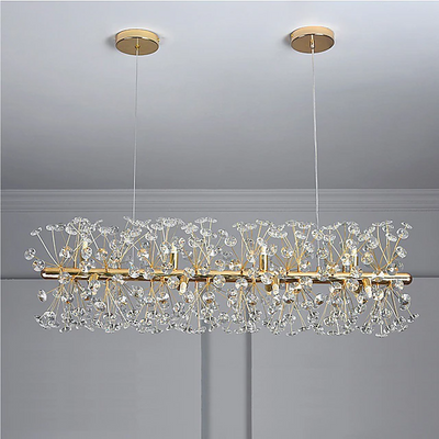 Modern Luxury Firework Crystal Shade Iron Aluminum 12/15-Light Island Light Chandelier For Dining Room