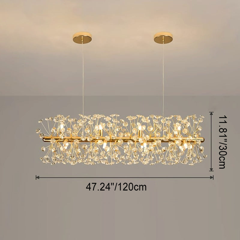 Modern Luxury Firework Crystal Shade Iron Aluminum 12/15-Light Island Light Chandelier For Dining Room