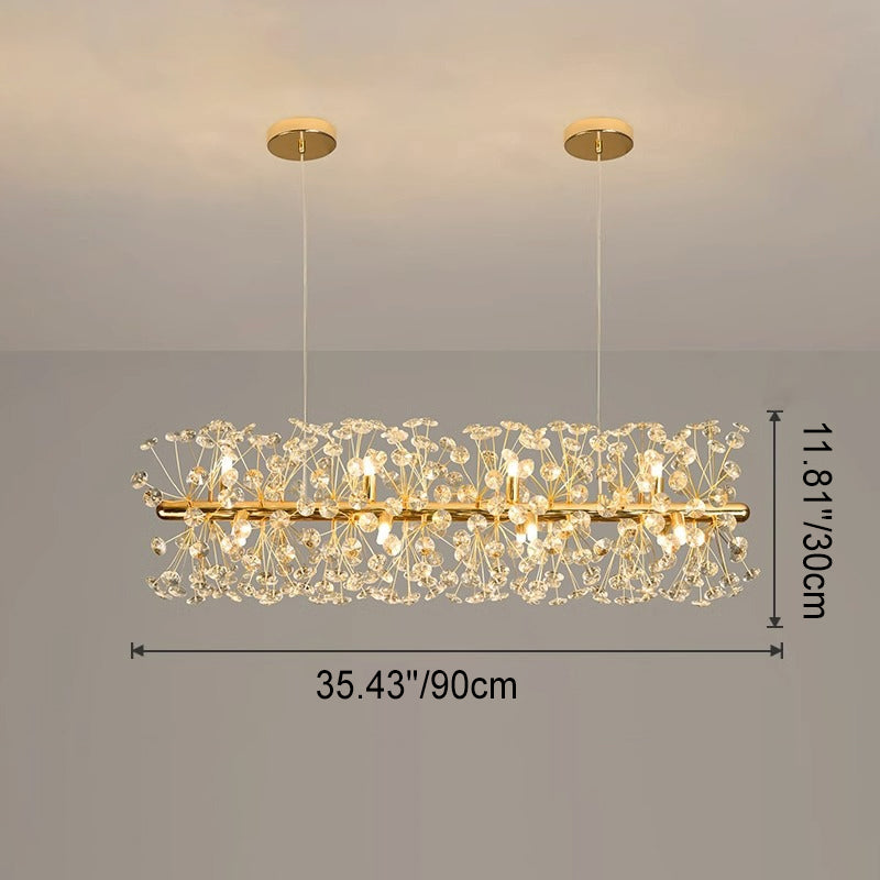 Modern Luxury Firework Crystal Shade Iron Aluminum 12/15-Light Island Light Chandelier For Dining Room