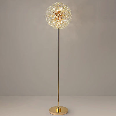 Modern Luxury Globe Crystal Dandelion Shade Iron Aluminum 9-Light Standing Floor Lamp For Study