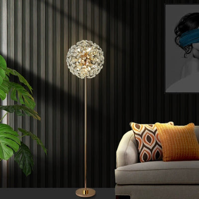 Modern Luxury Globe Crystal Dandelion Shade Iron Aluminum 9-Light Standing Floor Lamp For Study