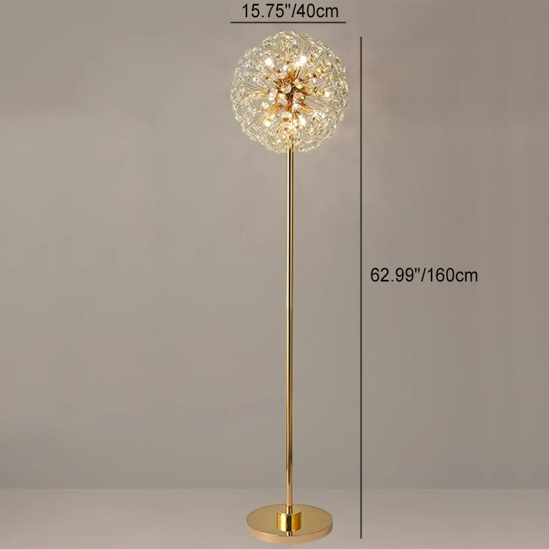 Modern Luxury Globe Crystal Dandelion Shade Iron Aluminum 9-Light Standing Floor Lamp For Study