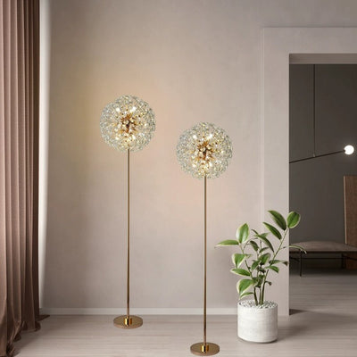 Modern Luxury Globe Crystal Dandelion Shade Iron Aluminum 9-Light Standing Floor Lamp For Study