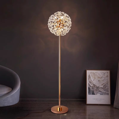 Modern Luxury Globe Crystal Dandelion Shade Iron Aluminum 9-Light Standing Floor Lamp For Study