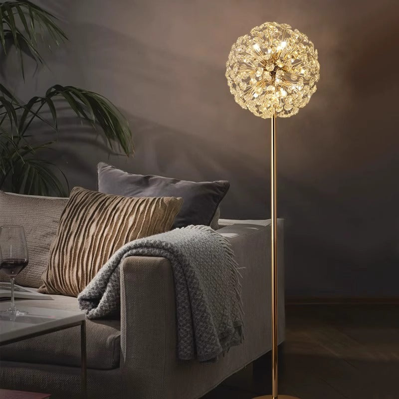 Modern Luxury Globe Crystal Dandelion Shade Iron Aluminum 9-Light Standing Floor Lamp For Study