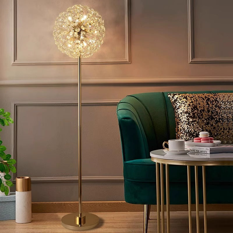 Modern Luxury Globe Crystal Dandelion Shade Iron Aluminum 9-Light Standing Floor Lamp For Study