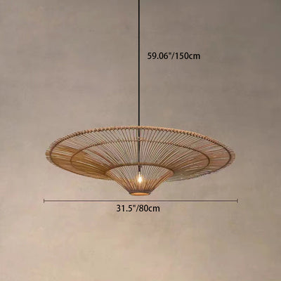 Traditional Japanese Rattan Weaving Hat 1-Light Semi-Flush Mount Ceiling Light For Living Room