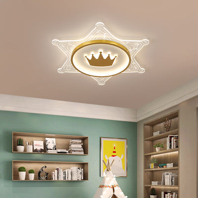 Contemporary Creative Iron Acrylic Crown Hexagram LED Flush Mount Ceiling Light For Living Room