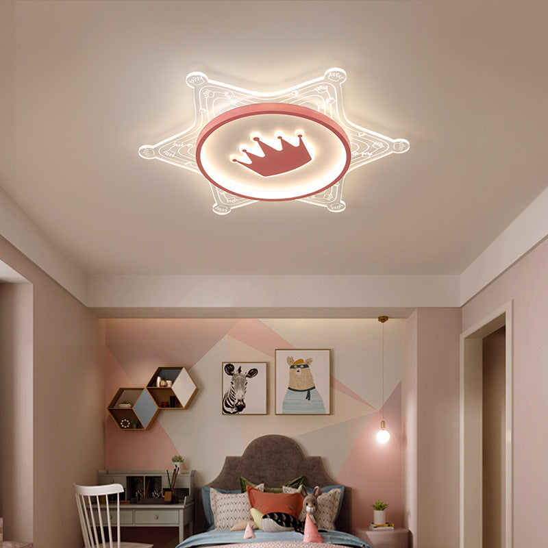 Contemporary Creative Iron Acrylic Crown Hexagram LED Flush Mount Ceiling Light For Living Room