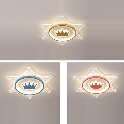 Contemporary Creative Iron Acrylic Crown Hexagram LED Flush Mount Ceiling Light For Living Room