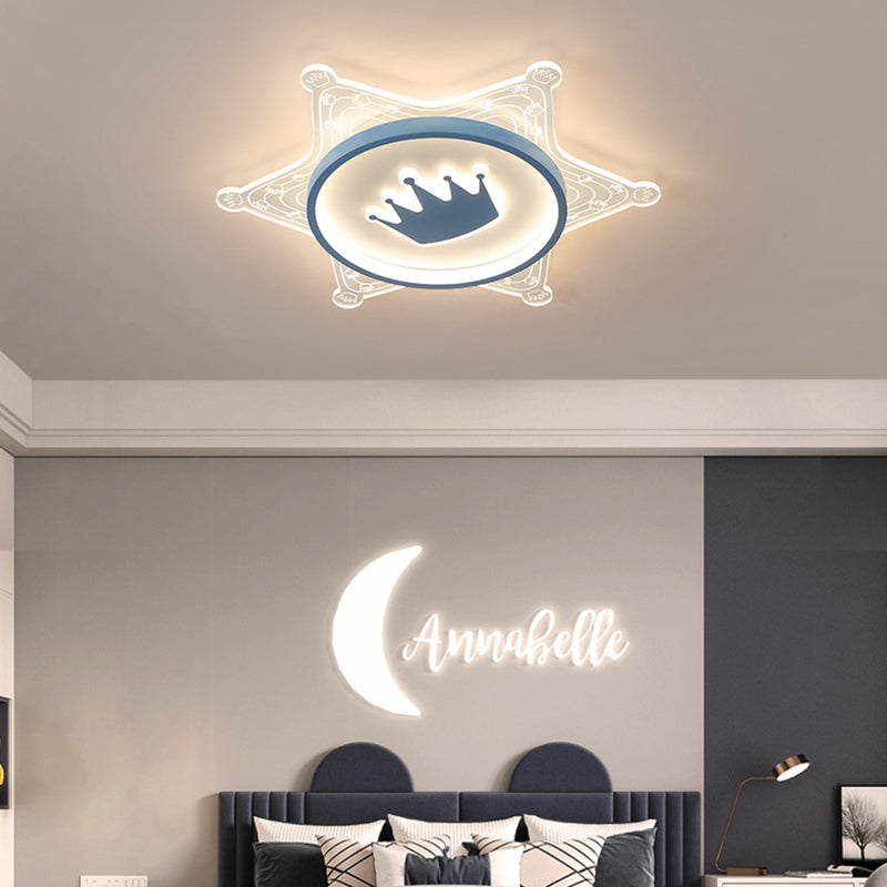 Contemporary Creative Iron Acrylic Crown Hexagram LED Flush Mount Ceiling Light For Living Room