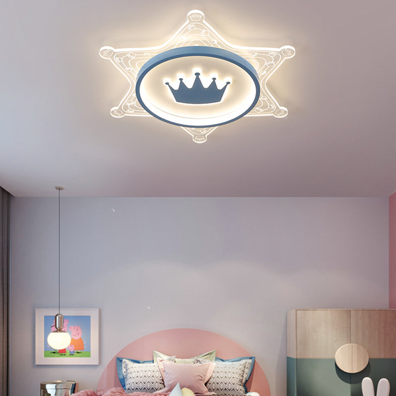 Contemporary Creative Iron Acrylic Crown Hexagram LED Flush Mount Ceiling Light For Living Room