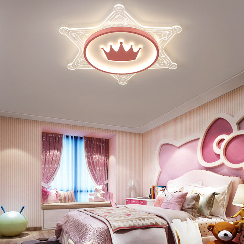 Contemporary Creative Iron Acrylic Crown Hexagram LED Flush Mount Ceiling Light For Living Room