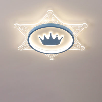 Contemporary Creative Iron Acrylic Crown Hexagram LED Flush Mount Ceiling Light For Living Room