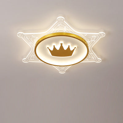 Contemporary Creative Iron Acrylic Crown Hexagram LED Flush Mount Ceiling Light For Living Room