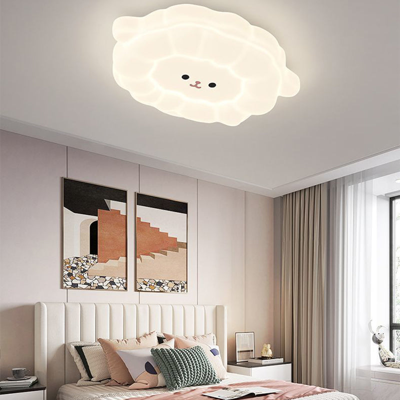 Contemporary Creative Animal Sheep PE Iron LED Flush Mount Ceiling Light For Living Room