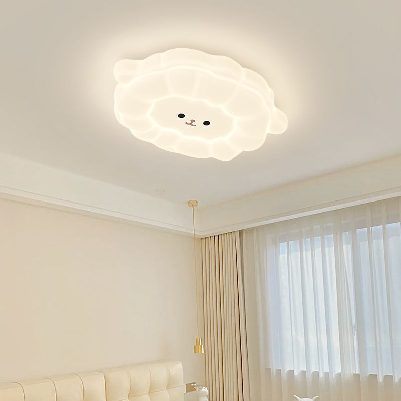 Contemporary Creative Animal Sheep PE Iron LED Flush Mount Ceiling Light For Living Room