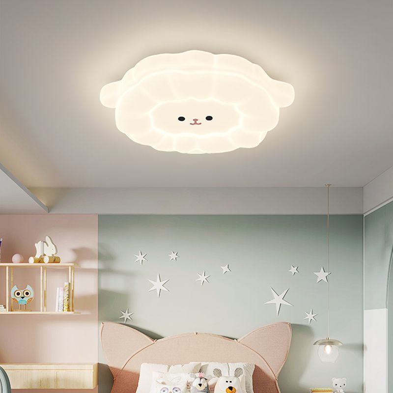 Contemporary Creative Animal Sheep PE Iron LED Flush Mount Ceiling Light For Living Room