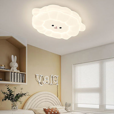 Contemporary Creative Animal Sheep PE Iron LED Flush Mount Ceiling Light For Living Room