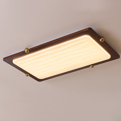 Contemporary Retro Solid Wood Acrylic Rectangle LED Flush Mount Ceiling Light For Living Room