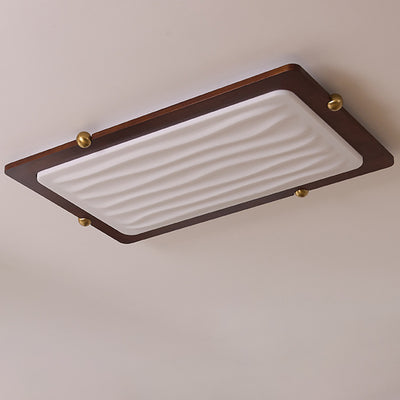 Contemporary Retro Solid Wood Acrylic Rectangle LED Flush Mount Ceiling Light For Living Room