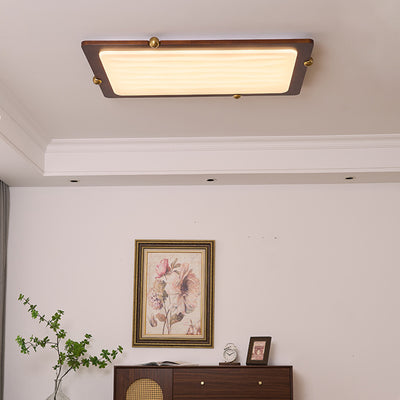 Contemporary Retro Solid Wood Acrylic Rectangle LED Flush Mount Ceiling Light For Living Room