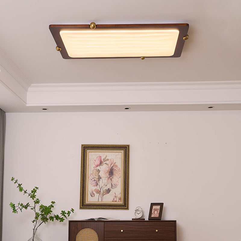 Contemporary Retro Solid Wood Acrylic Rectangle LED Flush Mount Ceiling Light For Living Room