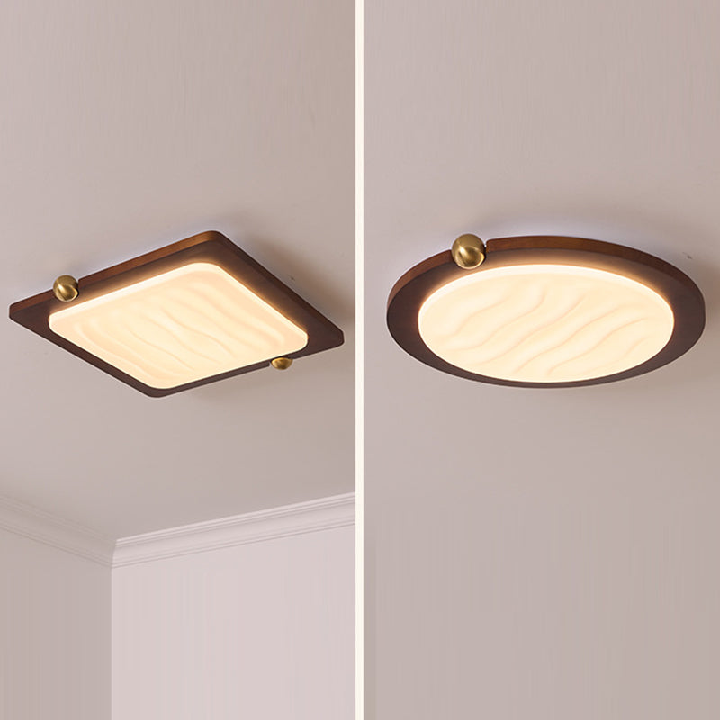 Contemporary Retro Solid Wood Acrylic Rectangle LED Flush Mount Ceiling Light For Living Room