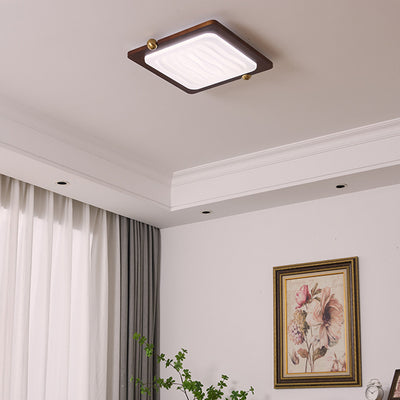 Contemporary Retro Solid Wood Acrylic Rectangle LED Flush Mount Ceiling Light For Living Room