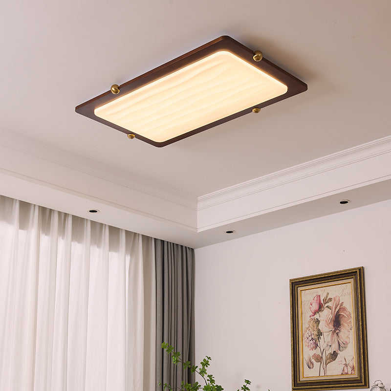 Contemporary Retro Solid Wood Acrylic Rectangle LED Flush Mount Ceiling Light For Living Room