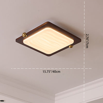 Contemporary Retro Solid Wood Acrylic Rectangle LED Flush Mount Ceiling Light For Living Room