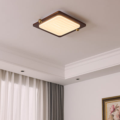 Contemporary Retro Solid Wood Acrylic Rectangle LED Flush Mount Ceiling Light For Living Room