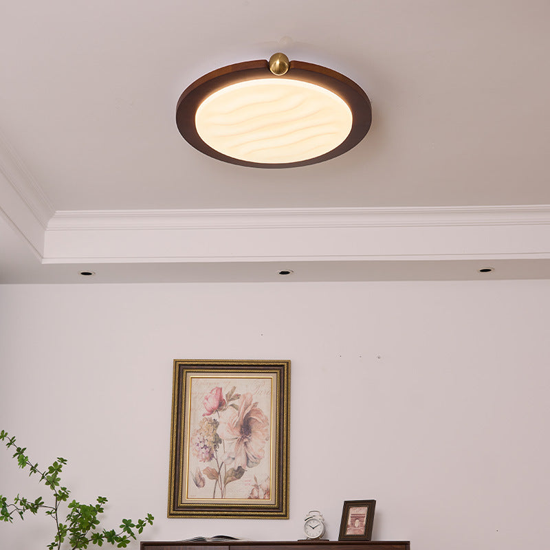 Contemporary Retro Solid Wood Acrylic Rectangle LED Flush Mount Ceiling Light For Living Room