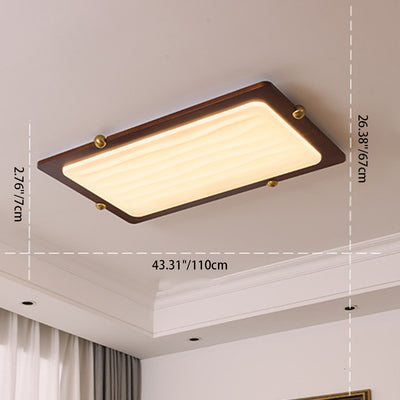 Contemporary Retro Solid Wood Acrylic Rectangle LED Flush Mount Ceiling Light For Living Room