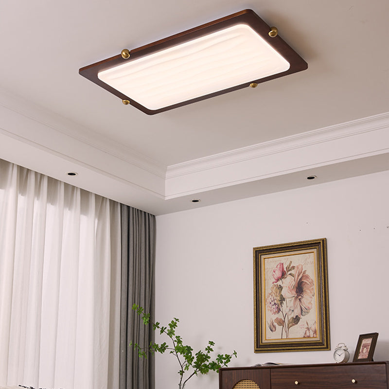 Contemporary Retro Solid Wood Acrylic Rectangle LED Flush Mount Ceiling Light For Living Room