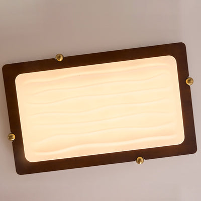 Contemporary Retro Solid Wood Acrylic Rectangle LED Flush Mount Ceiling Light For Living Room