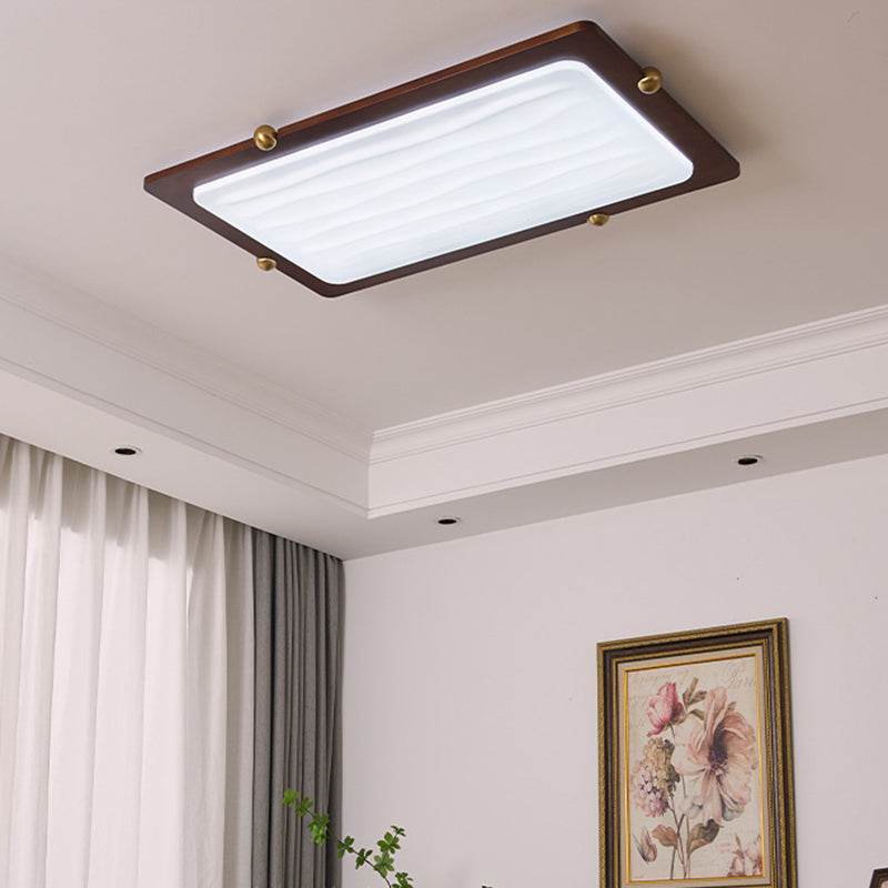 Contemporary Retro Solid Wood Acrylic Rectangle LED Flush Mount Ceiling Light For Living Room