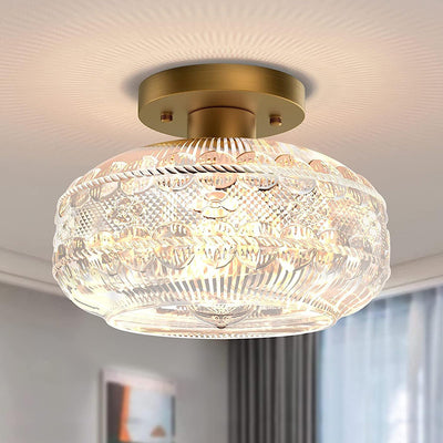 Contemporary Simple Hardware Glass Round Shade 1-Light Semi-Flush Mount Ceiling Light For Living Room