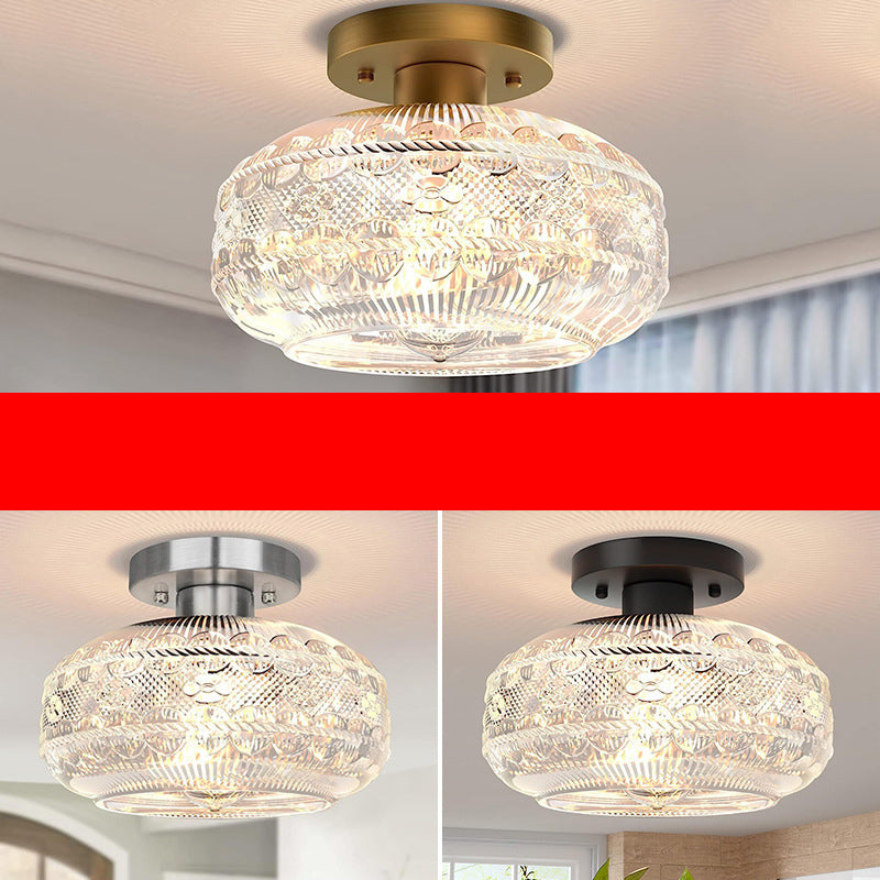 Contemporary Simple Hardware Glass Round Shade 1-Light Semi-Flush Mount Ceiling Light For Living Room